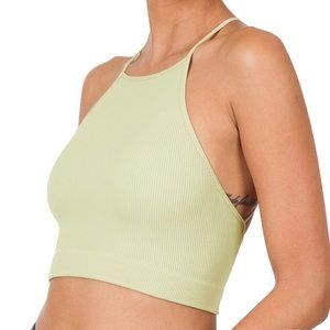 Zenana NWT Ribbed Seamless Cropped Cami Top in Light Sage